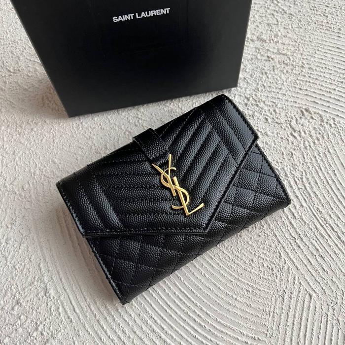 YSL SAINT LAURENT MONOGRAM MIX MATELASSE SMALL ENVELOPE WALLET BLACK