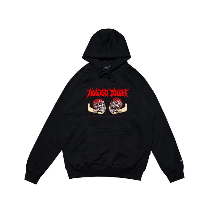 HOODIE HUSTED YOUTH TWINSKULL BLACK