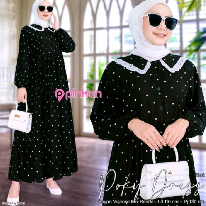 Poky Midi Dress Jumbo LD 120 Gamis Rayon Motif Polkadot