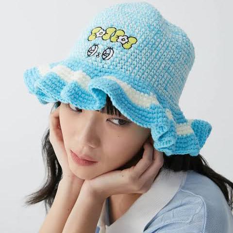 NEW Pomelo x Esther Bunny Character Embroidered Bucket Hat Blue & Pink