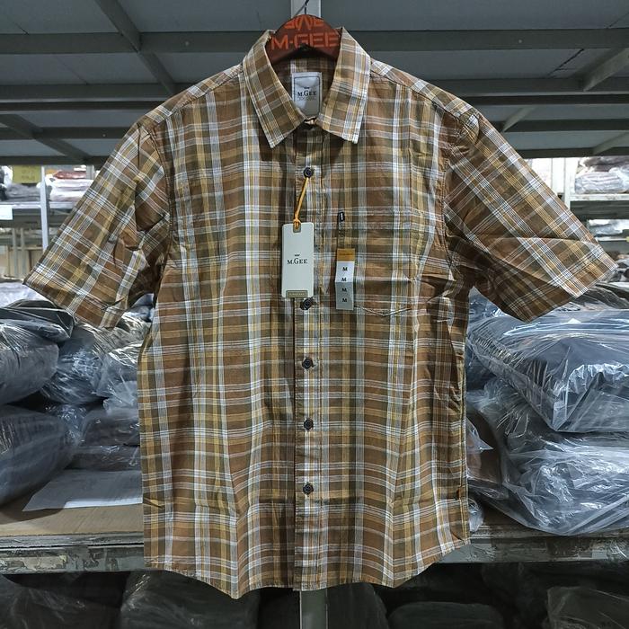 Kemeja lengan pendek motif kotak kotak Original MGEE ALTO C126 BROWN