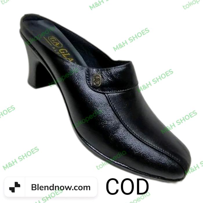M&H Sepatu Sandal Wanita Kulit Sapi Asli Hitam Original Pantofel Paskibra Dinas Polri TNI KOWAL KOWA