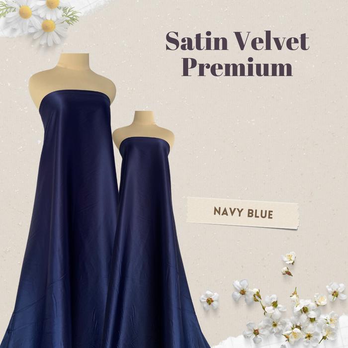 Kain Satin Velvet Premium Meteran Bahan Bridesmaid Warna Biru Navy
