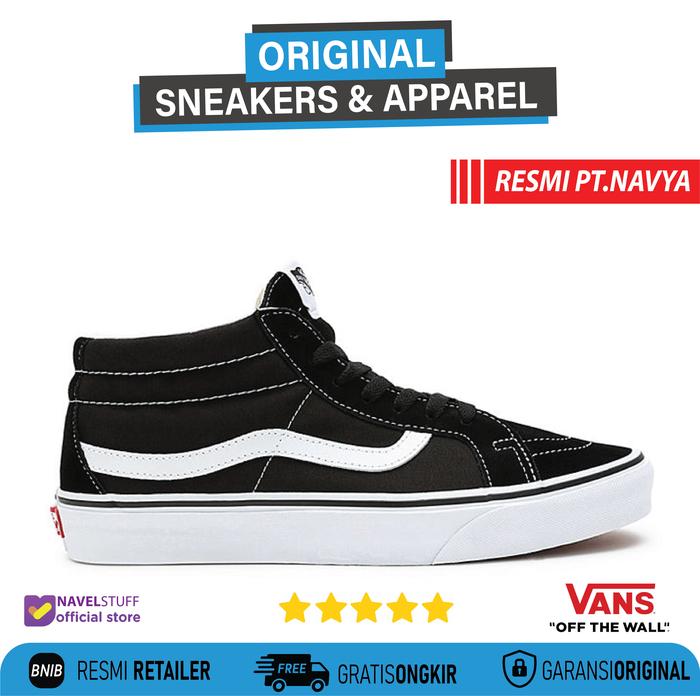 VANS Sk8 Mid Reissue Black White Sepatu Original Resmi BNIB