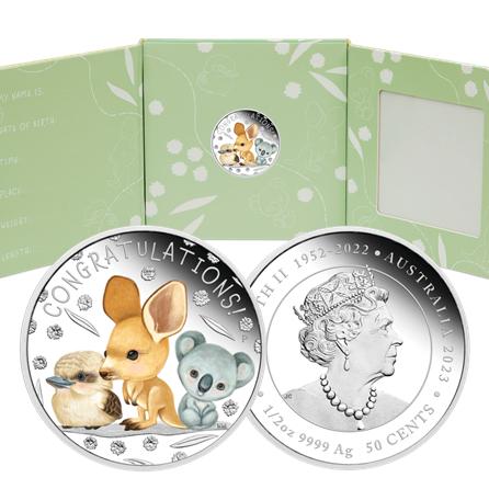 Koin Perak Proof Coulered Congratulation Newborn Baby 2023 1/2 oZ | Proof Silver Coin
