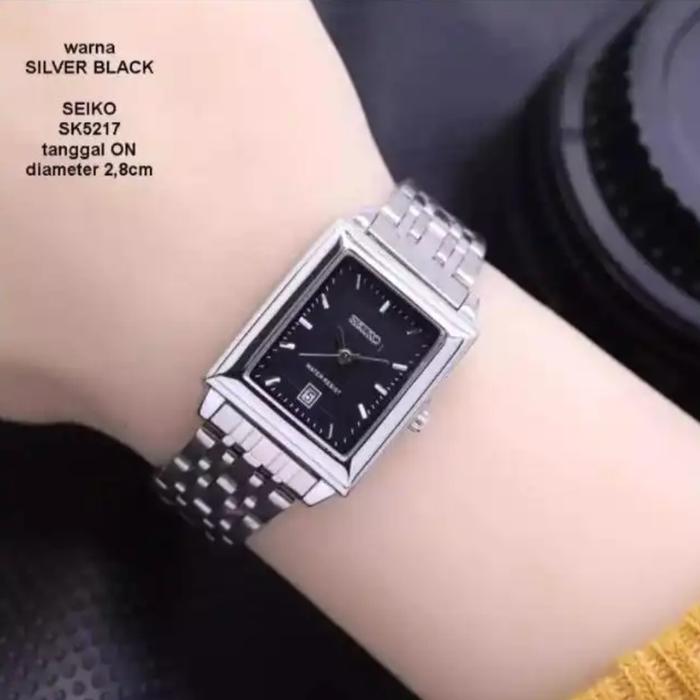 Jam Tangan wanita Seiko Segi Kotak Tggl Aktf Rantai Stainless