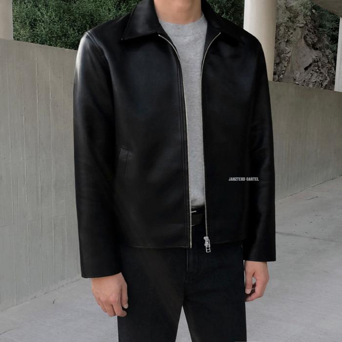 JNK x EDWIN - Jaket Vintage Pria Mafia Varsity Bahan Semi Kulit Outfit