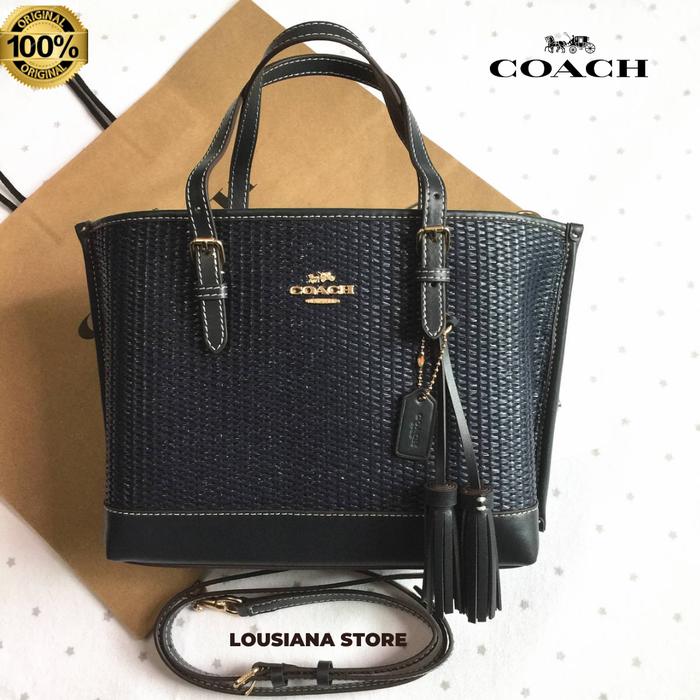 Tas Wanita Coach Mollie Tote 25 In Straw Midnight Navy