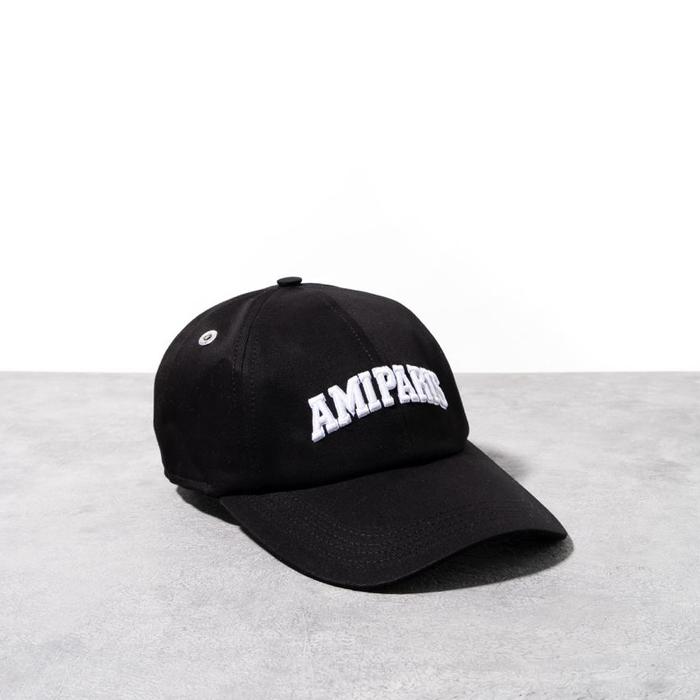 AMI PARIS NEW AMI UNIVERSITY EMBROIDERED LOGO CAP BLACK