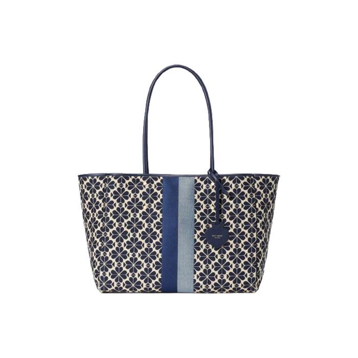 Tas Wanita Branded KS Everything Spade Flower Jacquard Stripe Large Tote Bag - Blue
