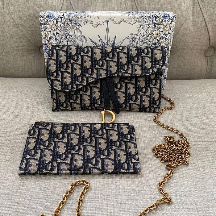 Original - Dior CD Saddle WOC Oblique Navy Wallet on Chain
