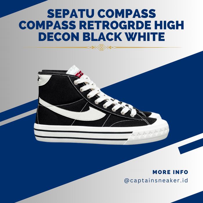 [Ready stock] Sepatu compass retrograde decon high black white