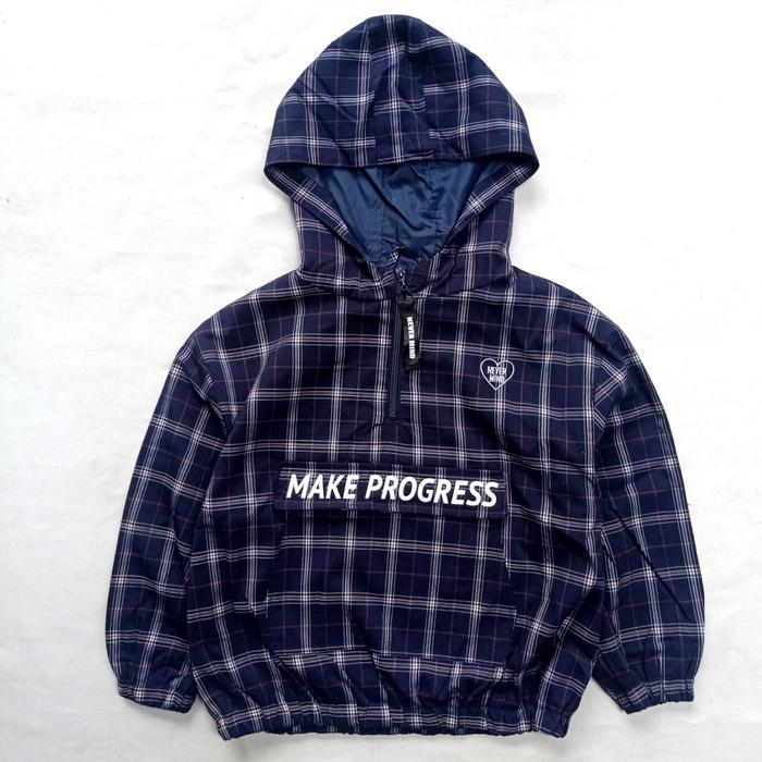jaket anak lindauer japan plaid windbreaker plaid halfzip cagoule