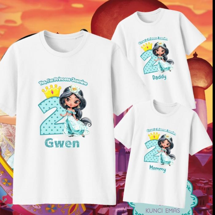 Kaos Custom Ulang tahun Princess Jasmine (Custom Warna & Tulisan)