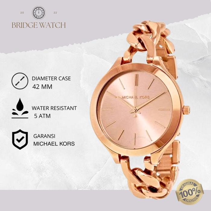 Jam Tangan Wanita Michael Kors Runway Rose Gold Stainless Steel Mewah Original MK3223
