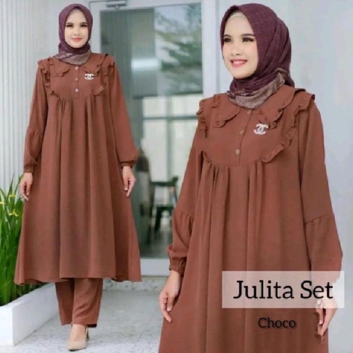 JULITA SET Crinkle Airflow / Setelan Long Tunik Terbaru