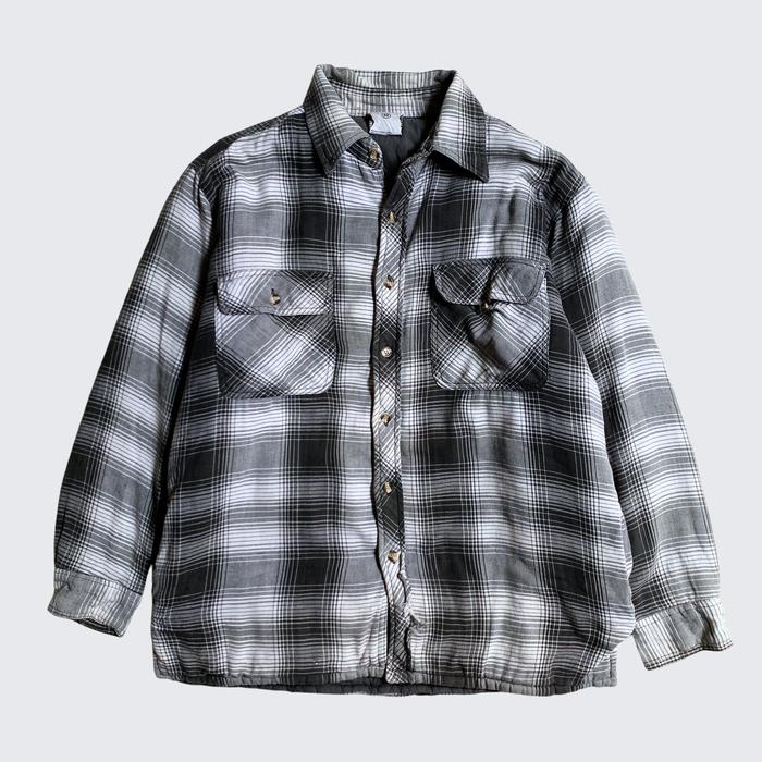 Black Grey White Veterano Pattern Outer Flannel Jacket - Unisex - L