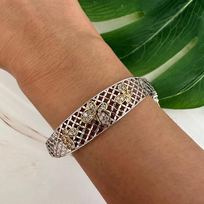 Gelang Kaku Emas Putih 17K 750 Fashion Zircon Kupu Butterfly 10.5 Gram