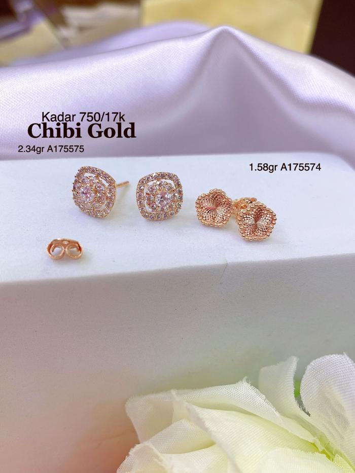 Anting emas 750 kadar 17K Gold earrings 750 17 carat A175575 - chibi