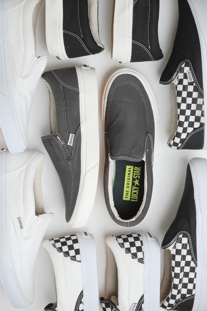 Sepatu Lucky Star - New Slip On Grey/Natural