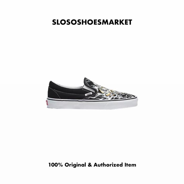 Vans Slip On Flame Skull Black True White - 100% Original / RESMI