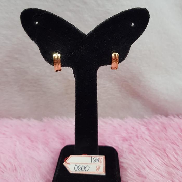 AT2847N398N Anting klip model bangkok garis garis emas kuning asli 16k