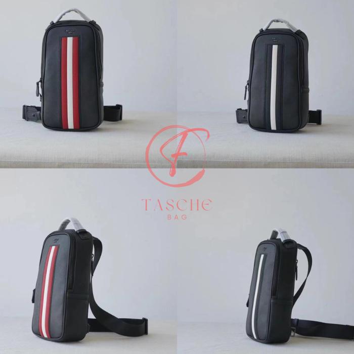 TAS PRIA BALLY SHOULDER BAG TANIS COATED CANVAS SLING BAG BLACK NAVY