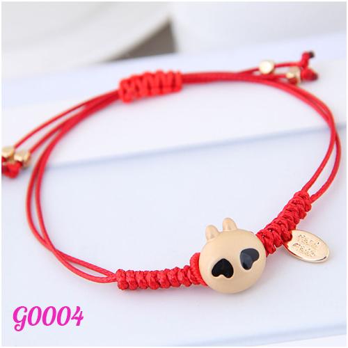 Rena Gelang Aksesoris Wanita Korea Charm Panda Emas Tali Merah