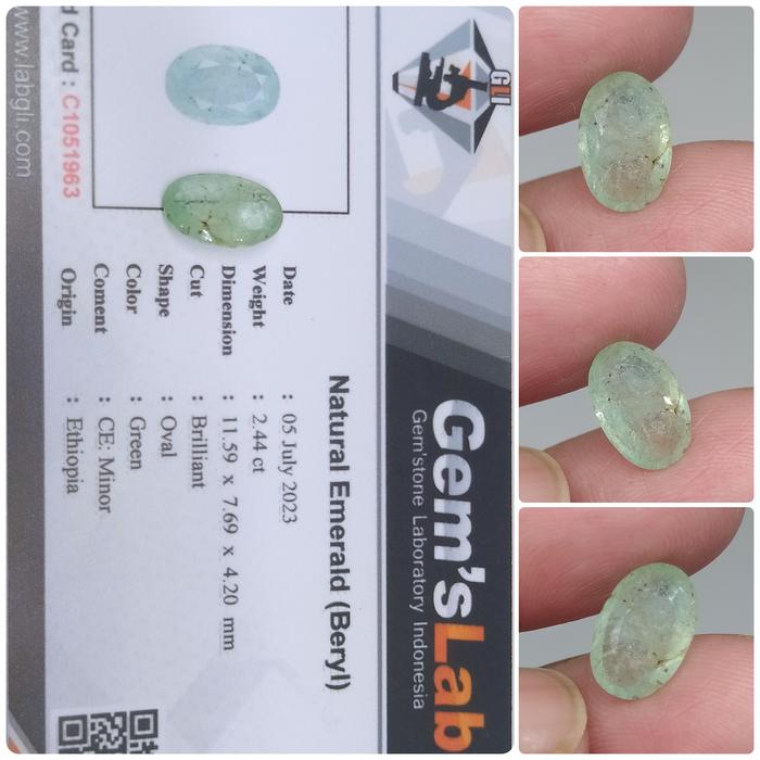 Natural emerald beryl Ethiopia 2 ct up memo GLI mirip Zamrud colombia
