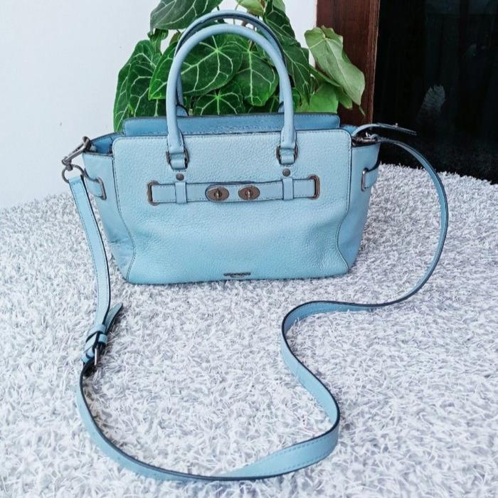 Second - tas branded - Coa*h - biru muda, kulit, lengkap noser
