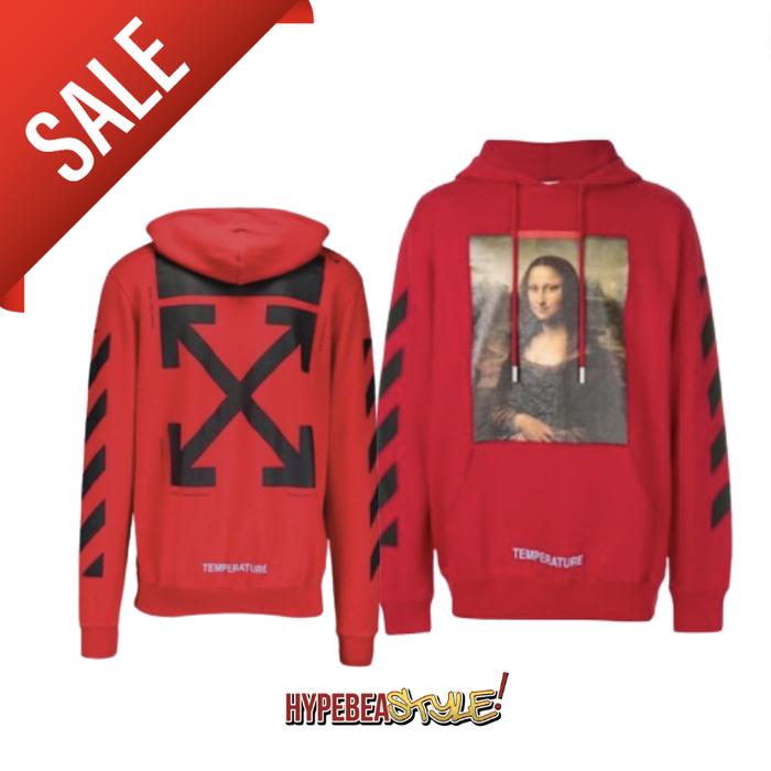 HOODIE OFF WHITE DIAGONAL MONALISA HOODIE RED BLACK AUTHENTIC ORIGINAL