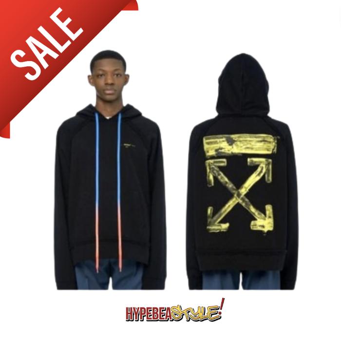 HOODIE OFF WHITE ACRYLIC ARROWS GRADIENT DRAWSTRING LOOSE FIT BLACK
