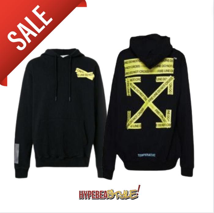 HOODIE OFF WHITE FIRETAPE SS18 BLACK YELLOW HOODIE ORIGINAL AUTHENTIC