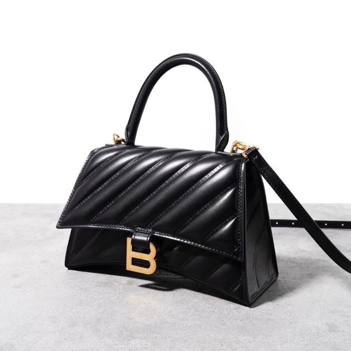 BALENCIAGA HOURGLASS SMALL QUILTED CALF LEATHER GHW BLACK