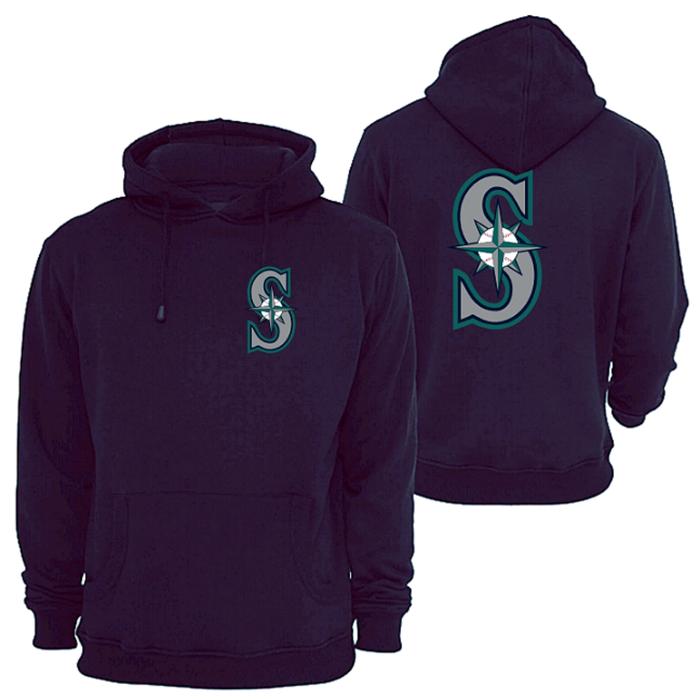 SEATTLE MARINERS LOGO MLB AUTHENTIC COTTON PULLOVER FLEECE HOODIE