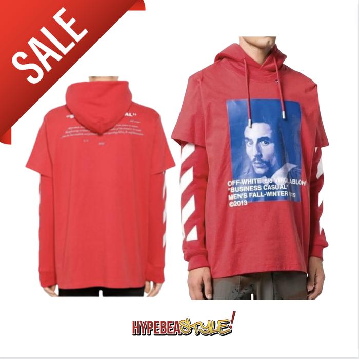 KAOS HOODIE OFF WHITE DIAGONAL BERNINI LONG SHIRT HOODIE ORIGINAL