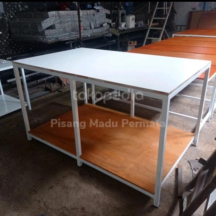 Meja Konveksi Dua Alas Papan Melamin dan Papan Triplek Plitur
