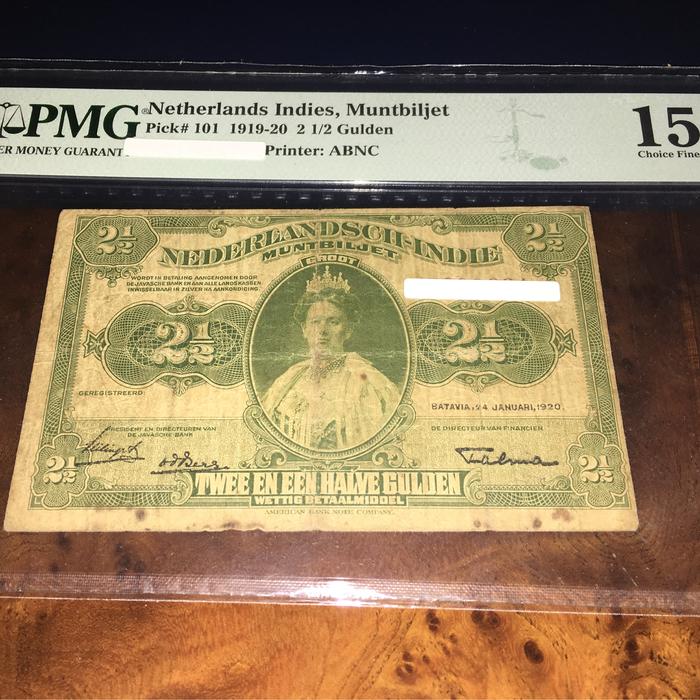 Uang kuno lama ratu wilhelmina belanda 2.5 gulden 1919 1920 langka PMG