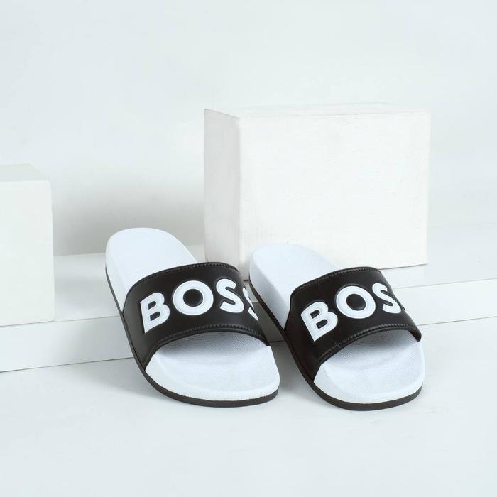 HUGO BOSS KIDS SLIDES SANDAL WHITE BLACK LOGO WHITE