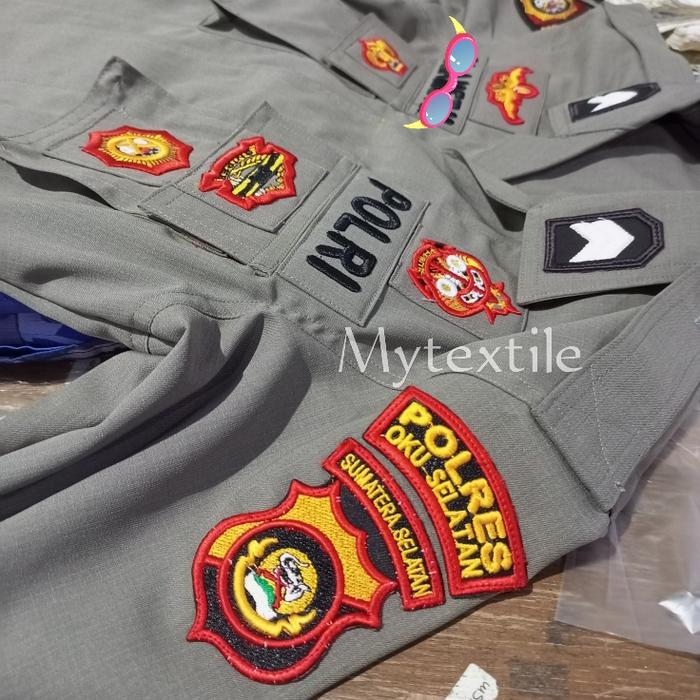 baju seragam polri 1 stel bet bordir timbul lengkap bahan portofino
