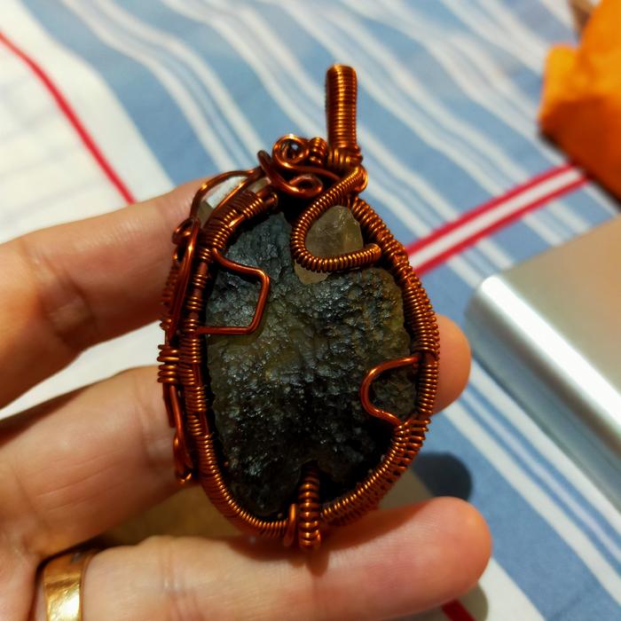 liontin moldavite + herkimer + phenacite