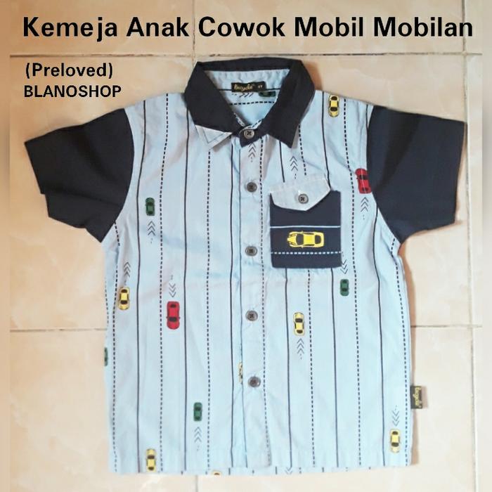 (Preloved)Kemeja Anak Cowok Lengan Pendek Mobil-Mobilan 4Y