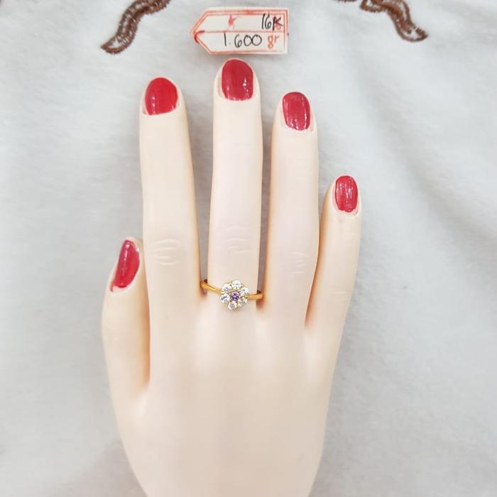 CP3396F172F cincin model lady day permata purple emas kuning asli 16k