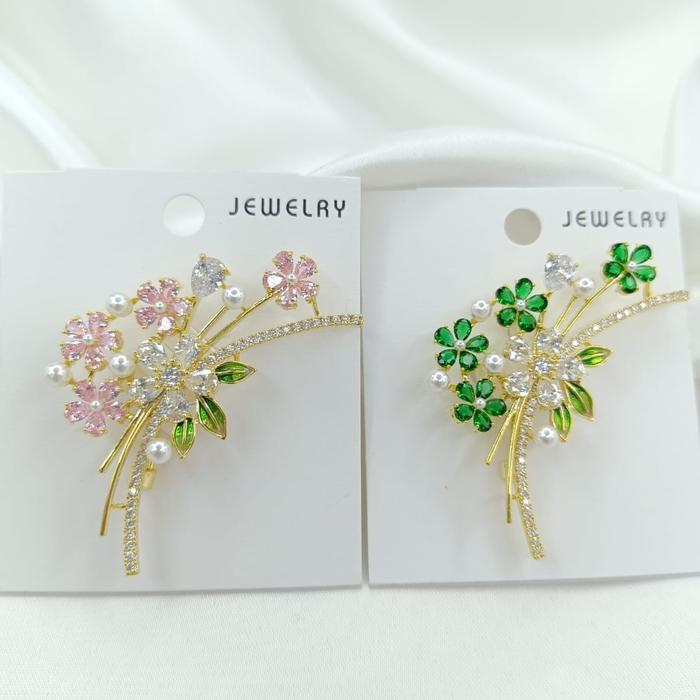 Brooch Zircon Premium Gold Plate Brooch Flower Bros Blazer