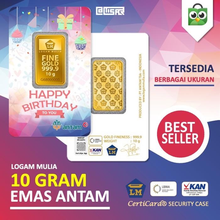 LM Logam Mulia Emas Antam 10 gram gr Kado Ulang Tahun Happy Birthday