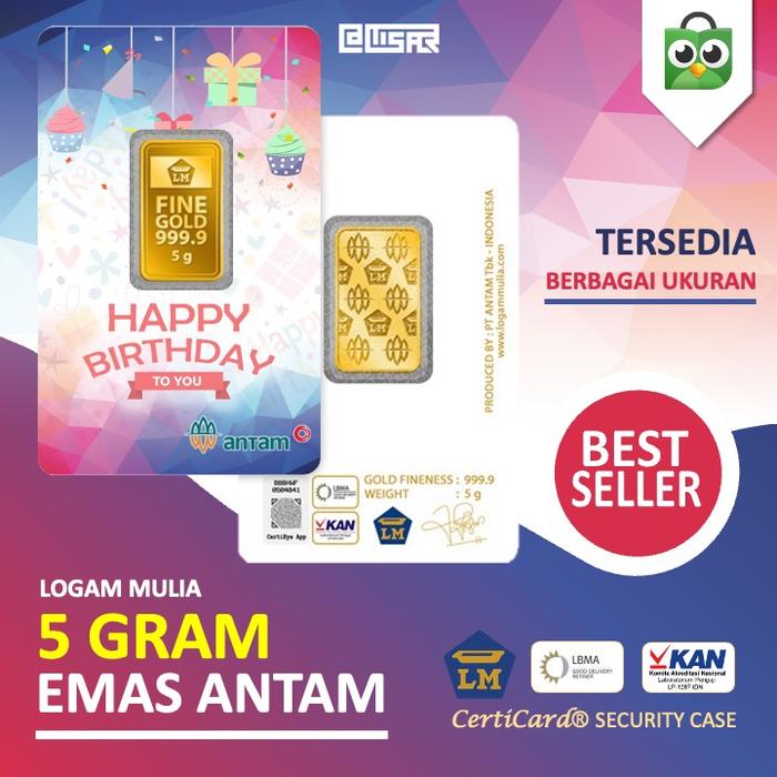 LM Logam Mulia Emas Antam 5 gram gr Kado Ulang Tahun Happy Birthday