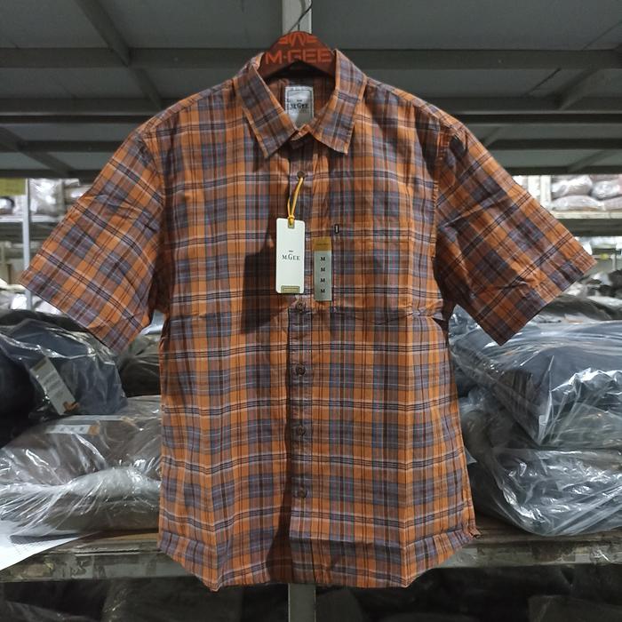 Kemeja lengan pendek motif kotak -kotak Original MGEE ALTO C123 ORANGE