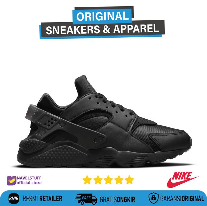 NIKE Air Huarache Triple Full Black Black White Original Resmi BNIB