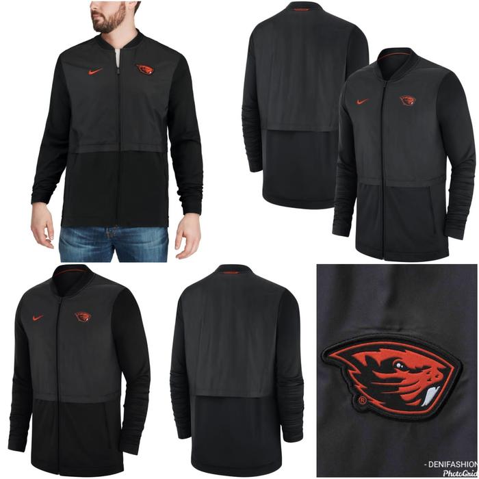 Jaket Pria Hitam Original Nike Oregon State Beavers Sideline Hybrid Full ZIIP Black Hitam Size.XL