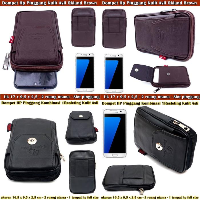 Dompet Hp Pinggang Kulit Oakland Brown 2 Ruang Resleting Slot Pinggan